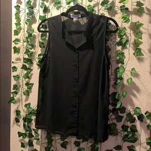 Sheer sleeveless blouse, black.